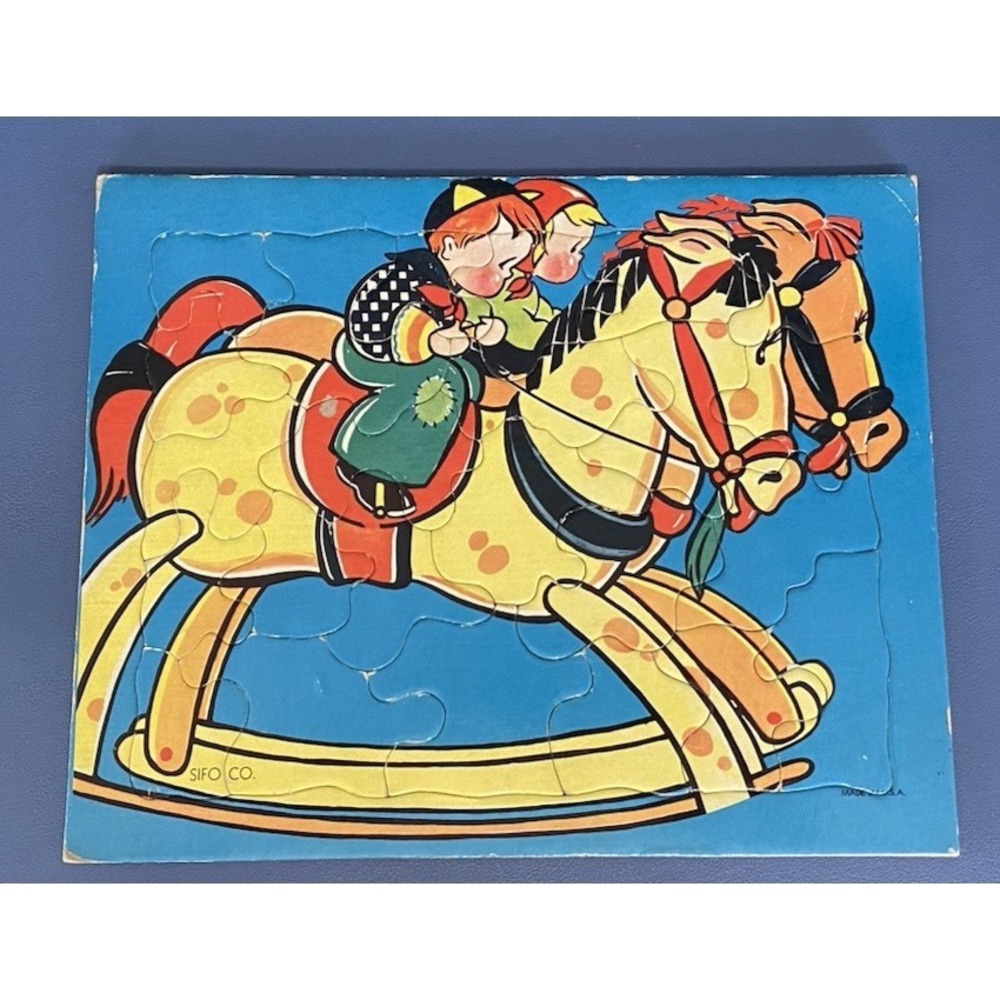 Sifo Co. Vintage Puzzle Cardboard Racing Rocking Horses Made in USA Complete